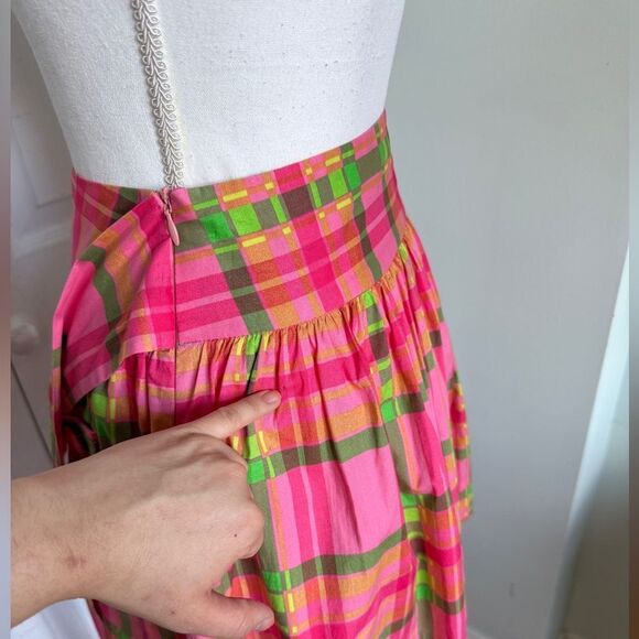 Vintage Y2K Farm Rio Coquette Girl Barbiecore Pink & Green Plaid Skirt with Bow - Picture 12 of 12